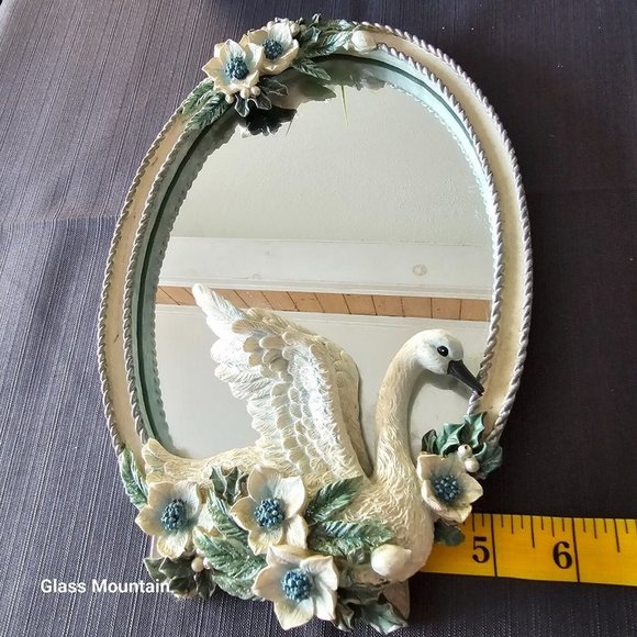 SOLD - Innovation Royal Serenity Vintage Swan and Floral Coasters & Mirror - Picture 15 of 16